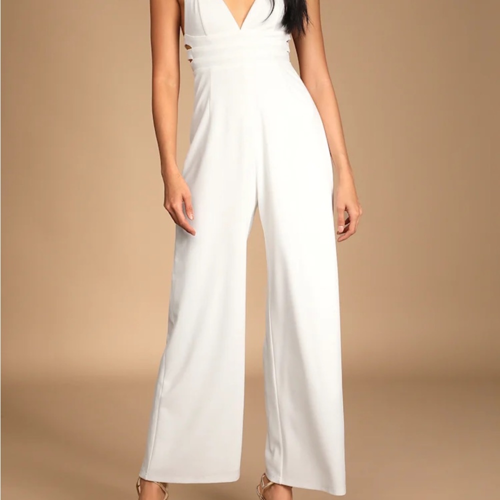 Lulu's Bursting With Boldness White Jumpsuit Wide Leg